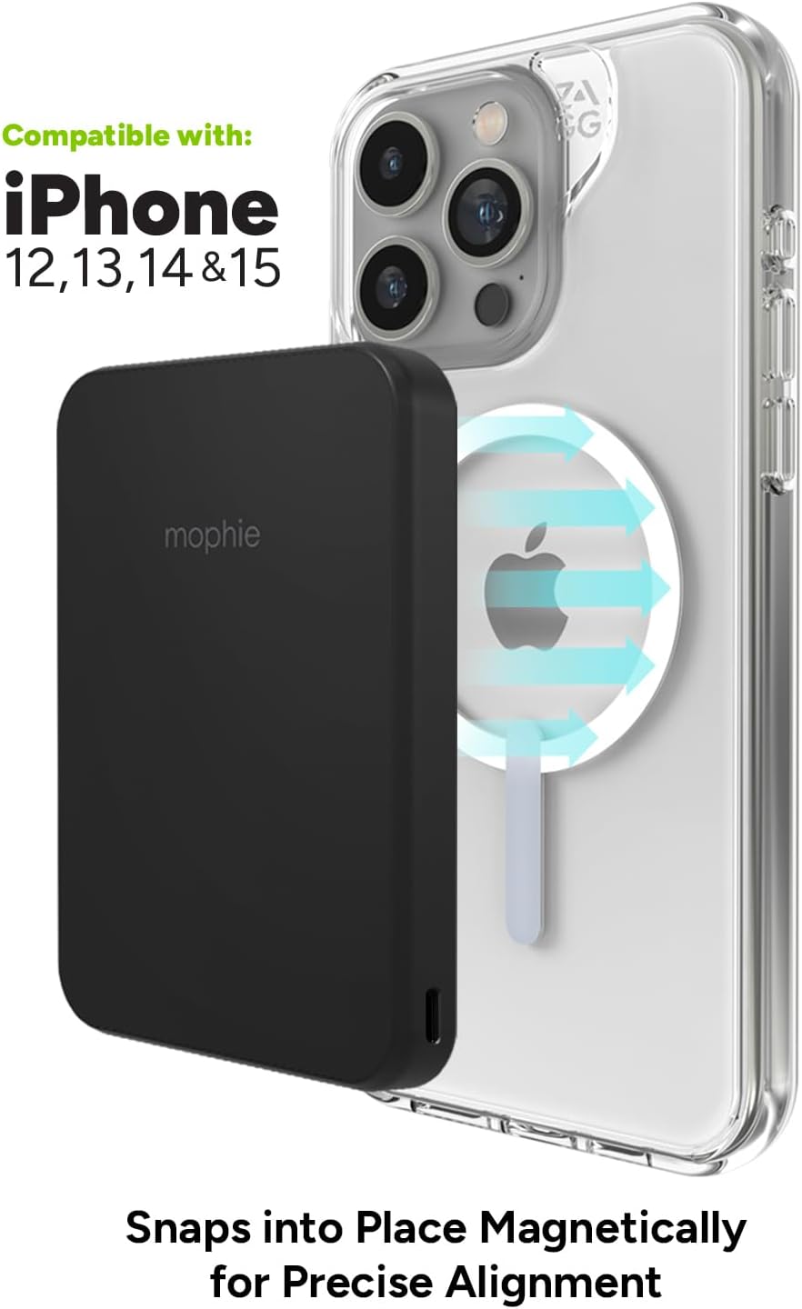 Mophie Snap+ Juice Pack Mini - Magnetic 5000mAh Portable Charger, MagSafe Compatible, USB-C, Multi-Orientation Charging, USB-C Cable Included - Image 4