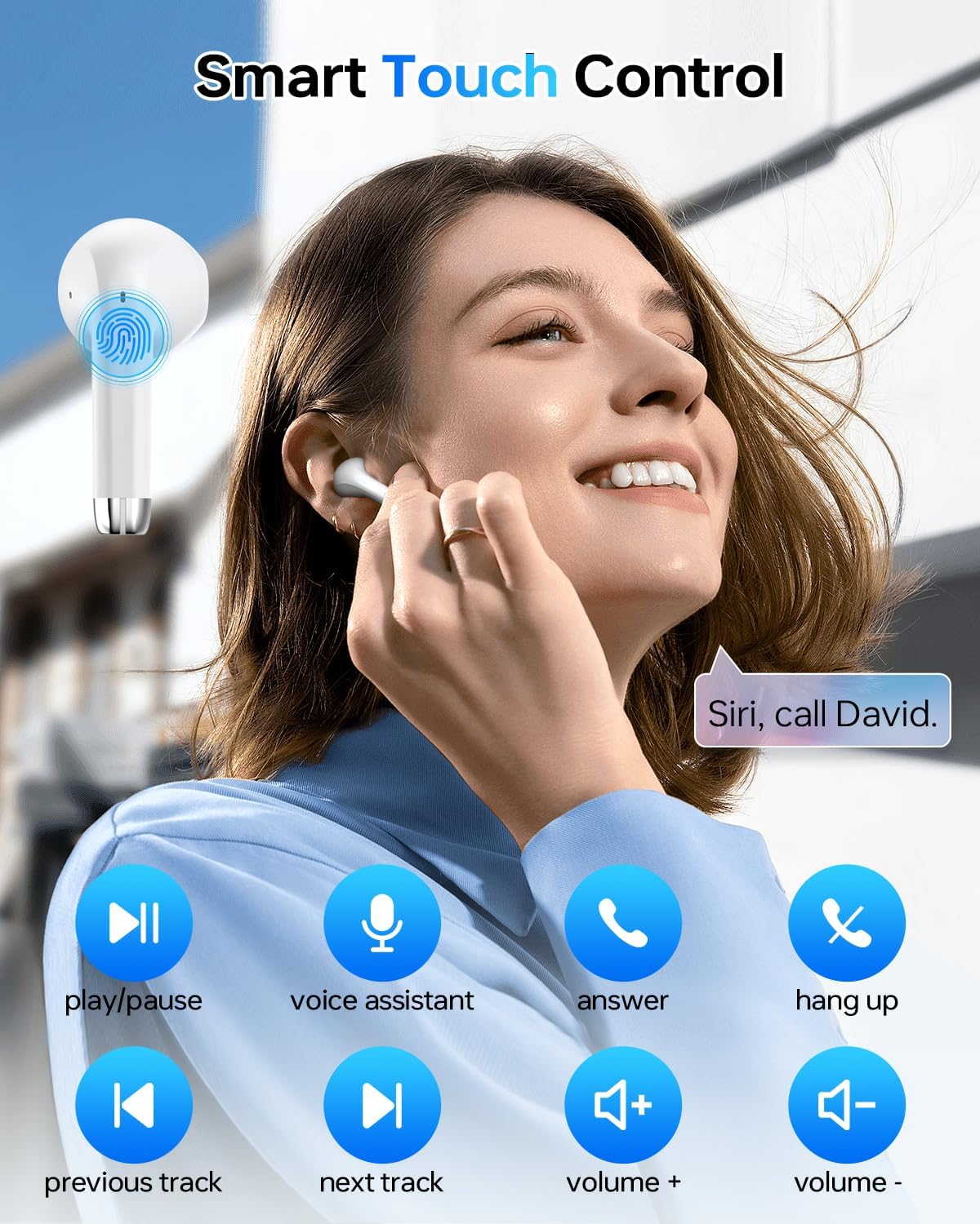 Wireless Earbuds Bluetooth 5.3 Headphones, 40Hrs Playback Stereo Ear Buds with LED Display Charging Case IPX7 Waterproof in-Ear Earphones with Mic for Phone Tablet Laptop Sports, White - Image 5